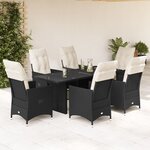 vidaXL Ensemble à manger de jardin coussins 7 Pièces noir résine tressée