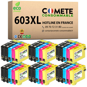 COMETE  Marque Française - 603XL - pack de 30 Cartouches d'encre Compatibles avec Epson 603 XL Etoile de Mer pour imprimantes XP 2100 XP 2105 (12 Noirs 6 Cyan 6 Magenta 6 Jaunes)-Livraison Gratuite