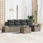 vidaXL Ensemble de Canapés de Jardin 6 Pièces avec Coussins Gris Poly Rattan