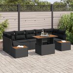 vidaXL Ensemble de Salle à Manger de Jardin 8 Pièces avec Coussins Noir Poly Rattan Acacia