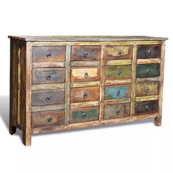 vidaXL Armoire avec 16 tiroirs en style antique Bois massif recyclé