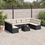 vidaXL Salon de jardin 10 Pièces avec coussins noir résine tressée