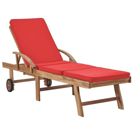 vidaXL Chaise longue avec coussin Bois de teck solide Rouge