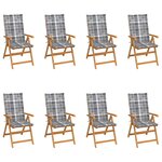 vidaXL Chaises inclinables de jardin et coussins lot de 8 Teck solide