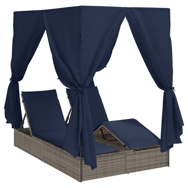 vidaXL Double Lit de Détente Set de 2 Gris et Bleu Marine Rattan Grand