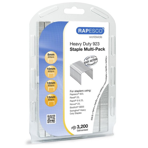 Bte 3200 Agrafes Mélangées Type 923 8 - 10 - 12 et 13 mm 800 de chaque RAPESCO