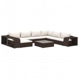 Vidaxl salon de jardin 10 pièces avec coussins résine tressée marron