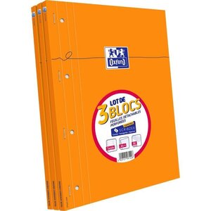 OXFORD 3 blocs-notes agrafés et perforés - 22,5 x 29,7 cm - 160p seyes - Orange