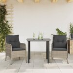 vidaXL Ensemble à manger de jardin 3Pièces coussins gris clair poly rotin