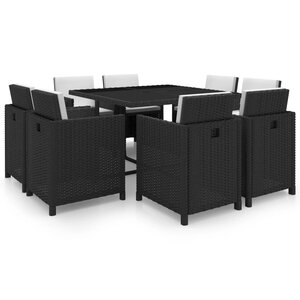vidaXL Ensemble à manger d'extérieur 9Pièces coussins Résine tressée Noir