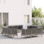 vidaXL Salon de jardin 12 Pièces avec coussins Gris Résine tressée