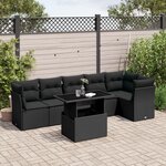 vidaXL Salon de jardin 7 Pièces avec coussins noir résine tressée