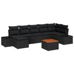 vidaXL Ensemble de canapés de jardin 8 pièces avec coussins Noir Poly Rattan Acacia