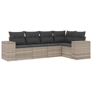 vidaXL Salon de jardin 5 Pièces avec coussins gris clair résine tressée