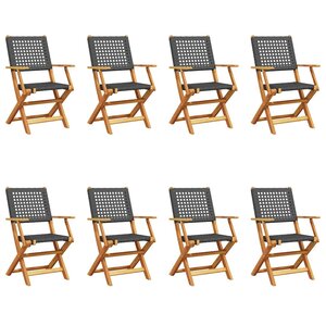 vidaXL Chaises de jardin pliantes lot de 8 noir poly rotin bois massif