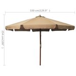 vidaXL Parasol avec mât en bois 330 cm Taupe