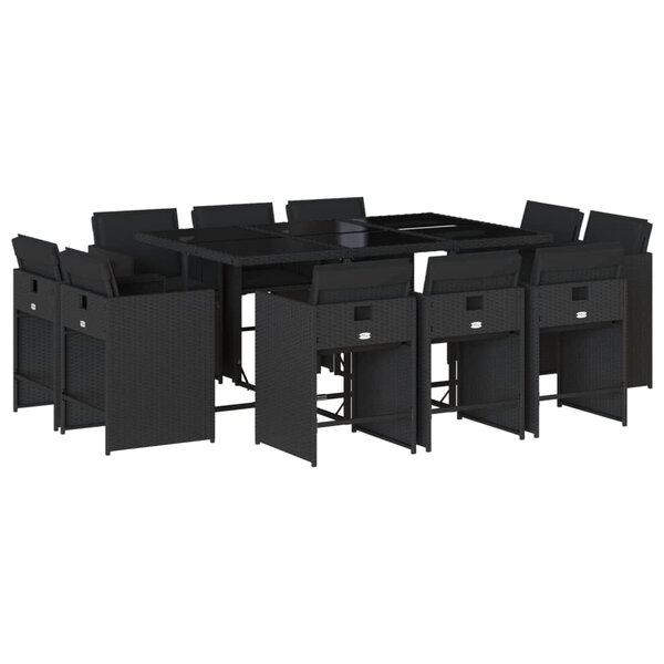 vidaXL Ensemble à manger de jardin 11 Pièces coussins noir résine tressée