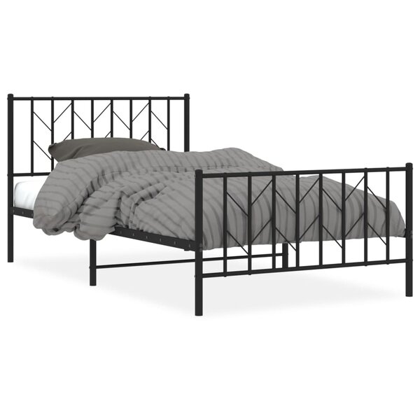 vidaXL Cadre de lit métal avec tête de lit/pied de lit noir 107x203 cm