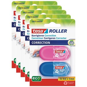 Pack 2 Mini Rollers de Correction Design Ergonomique Multicolore - 6 m x 5 mm x 5 TESA