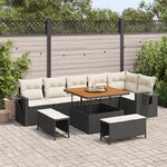 Ensemble de Canapé de Jardin de 9 Pièces vidaXL avec Coussins Rotin Poly Noir Acacia
