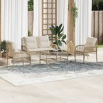vidaXL Salon de jardin avec coussins 4 Pièces beige résine tressée
