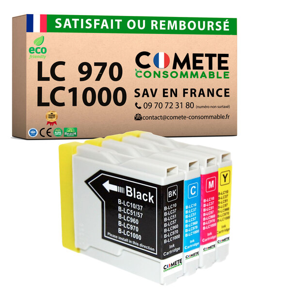 COMETE, Entreprise française - LC970 LC1000-4 Cartouches d'encre Compatibles avec Brother LC970 LC1000 - pour Brother DCP135C DCP150C DCP153C DCP157C MFC235C MFC260C