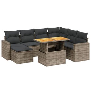 vidaXL Salon de jardin 8 Pièces avec coussins gris résine tressée