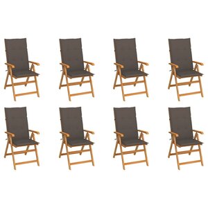 vidaXL Chaises inclinables de jardin et coussins lot de 8 Teck solide