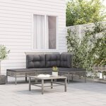 vidaXL Salon de jardin 4 Pièces avec coussins Gris Résine tressée