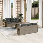 vidaXL Salon de jardin avec coussins 7 Pièces gris résine tressée