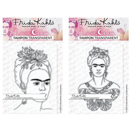 2 Tampons transparents - Frida Kahlo + Papillon - 9 5 x 6 5 cm