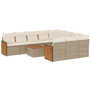 vidaXL Salon de jardin 11 Pièces avec coussins beige résine tressée