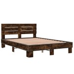 vidaXL Cadre de lit chêne fumé 135x190 cm bois d'ingénierie et métal