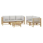 Salon de jardin meuble d'extérieur ensemble de mobilier 6 pièces avec coussins gris clair bambou 02_0016774