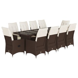 vidaXL Ensemble de bistro de jardin 11 Pièces coussins marron poly rotin