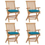 vidaXL Chaises de jardin avec coussins bleu clair 4 Pièces Teck massif