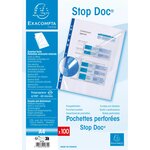 Etui Carton De 100 Pochettes Perforées Stop Doc Ouverture En Coin - Polypropylène Lisse 6/100e - A4 - Cristal - Exacompta