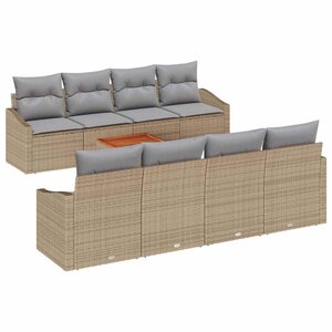 vidaXL Ensemble de canapé de jardin avec coussin 9 Pièces Beige polyrotin
