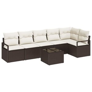 vidaXL Ensemble de canapé de jardin 7 Pièces Marron et Crème polyrotin