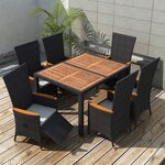 vidaXL Ensemble à manger d'extérieur 7Pièces Résine tressée acacia Noir