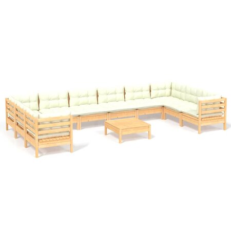 vidaXL Salon de jardin 11 Pièces avec coussins crème bois de pin