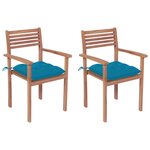 vidaXL Chaises de jardin 2 Pièces avec coussins bleu Bois de teck massif