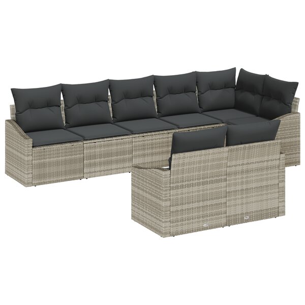 vidaXL Ensemble de canapé de jardin 8 pièces avec coussins gris clair en poly rattan