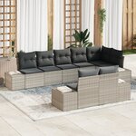 vidaXL Ensemble de canapé de jardin 8 pièces avec coussins gris clair en poly rotin