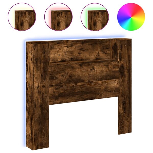 vidaXL Armoire tête de lit avec LED chêne fumé 120x16 5x103 5 cm