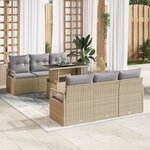 Ensemble de Canapés de Jardin 7 Pièces avec Coussins Beige Poly Rattan
