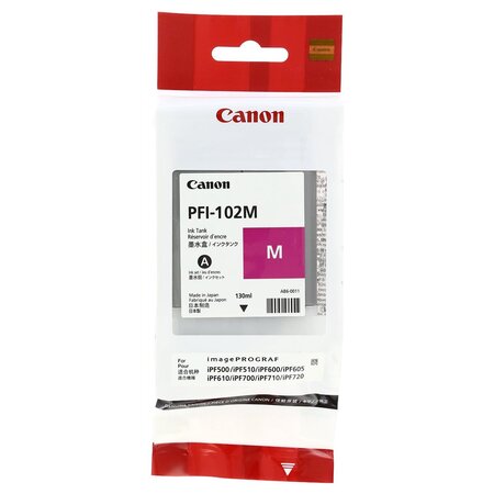 Encre originale pfi-102m 130 ml magenta ipf500/ipf600/ipf700 canon