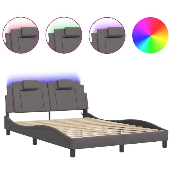 vidaXL Cadre de lit avec lumières LED gris 140x200 cm similicuir