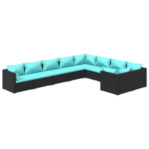 vidaXL Salon de jardin 9 Pièces avec coussins Résine tressée Noir