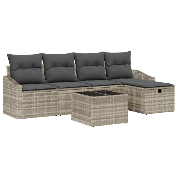 vidaXL Ensemble de Canapé de Jardin 6 pièces avec coussins en poly rotin gris clair